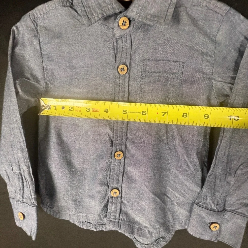 Burts Bees Baby Boys Blue Organic Cotton Chambray Button Down Shirt Sz 12 Months